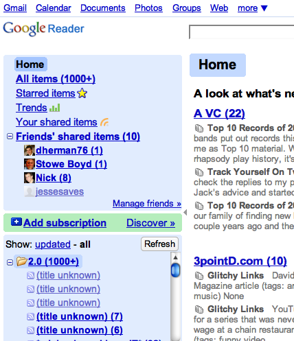 google reader trends top blogs rss