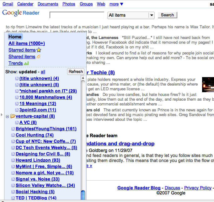 google reader trends top blogs rss